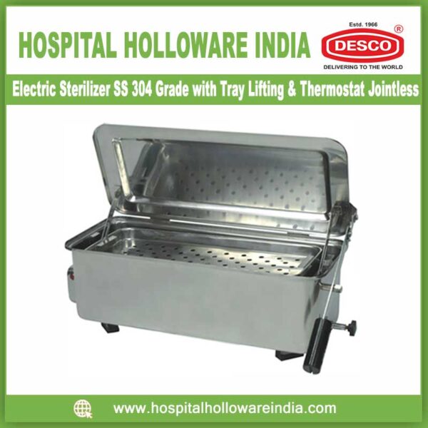 Electric Sterilizer SS 304 Grade with Tray Lifting & Thermostat Jointless
